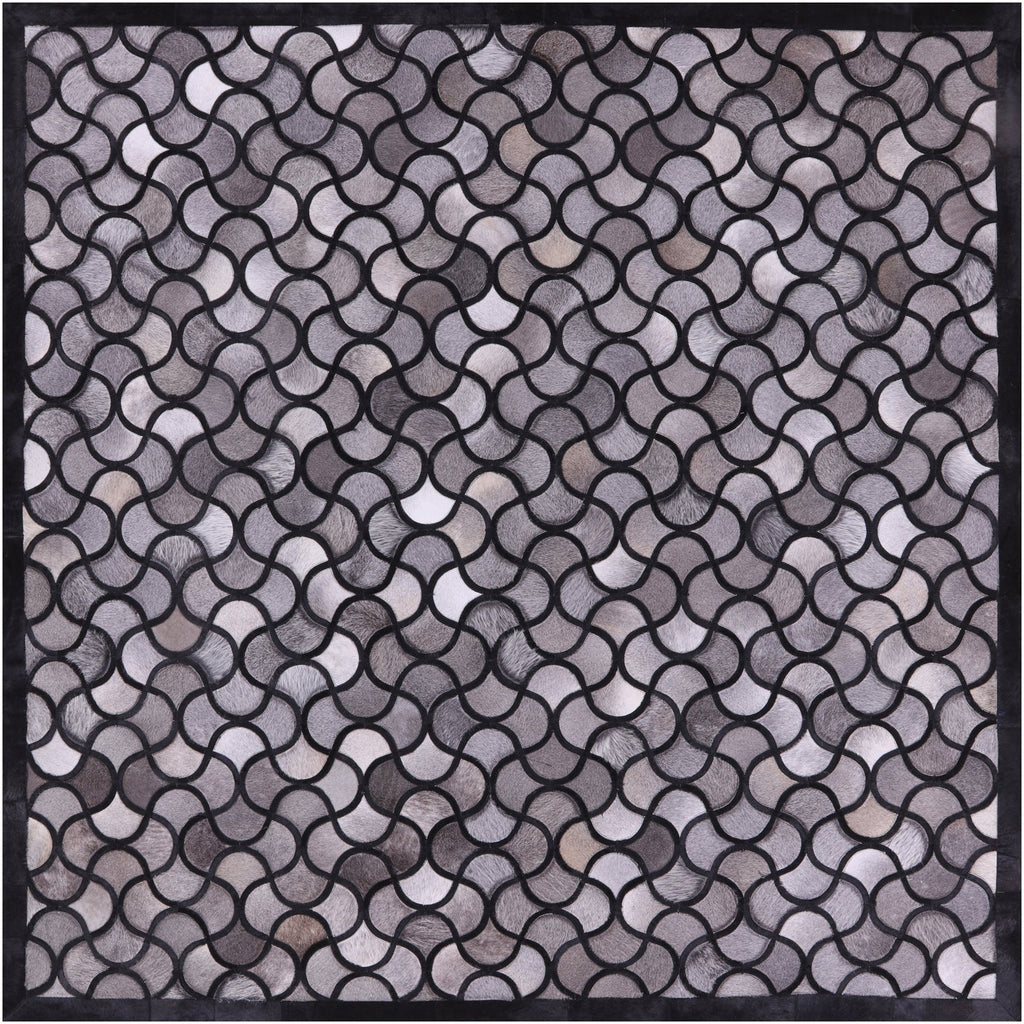 Black & Grey Square Patchwork Natural Cowhide Rug - 8' 0" x 8' 0"