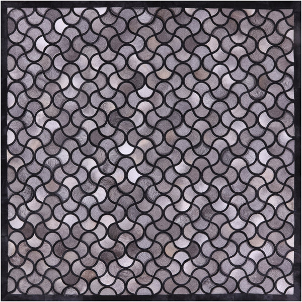 Black & Grey Square Patchwork Cowhide Rug - 8' 0" x 8' 0"