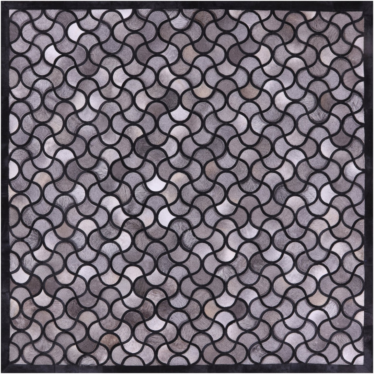 Black & Grey Square Patchwork Cowhide Rug - 8' 0" x 8' 0"