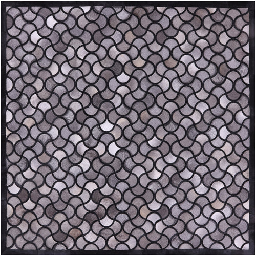Black & Grey Square Patchwork Natural Cowhide Rug - 8' 0