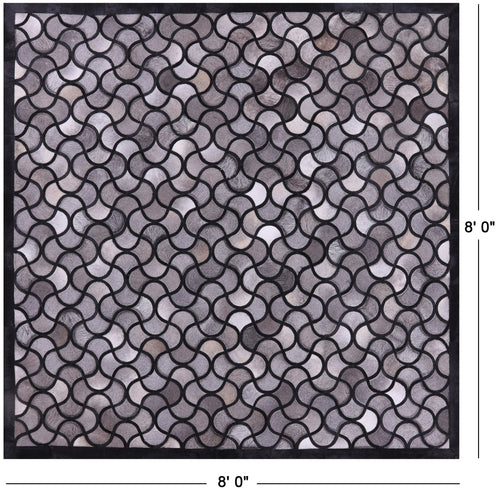 Black & Grey Square Patchwork Natural Cowhide Rug - 8' 0