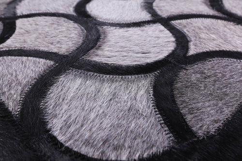 Black & Grey Square Patchwork Natural Cowhide Rug - 8' 0