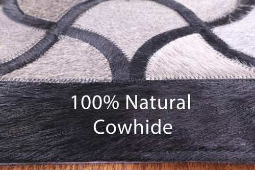 Black & Grey Square Patchwork Natural Cowhide Rug - 8' 0