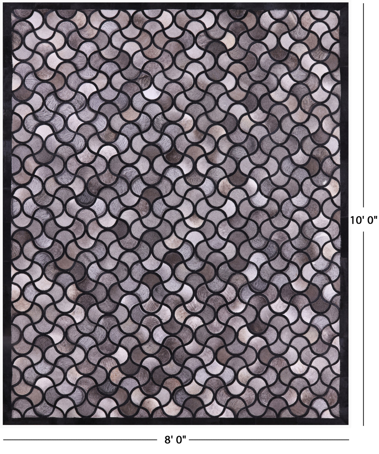 Black & Grey Patchwork Natural Cowhide Rug - 8' 0" x 10' 0"