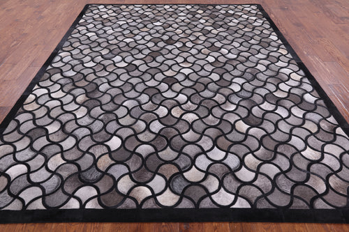 Black & Grey Patchwork Natural Cowhide Rug - 8' 0
