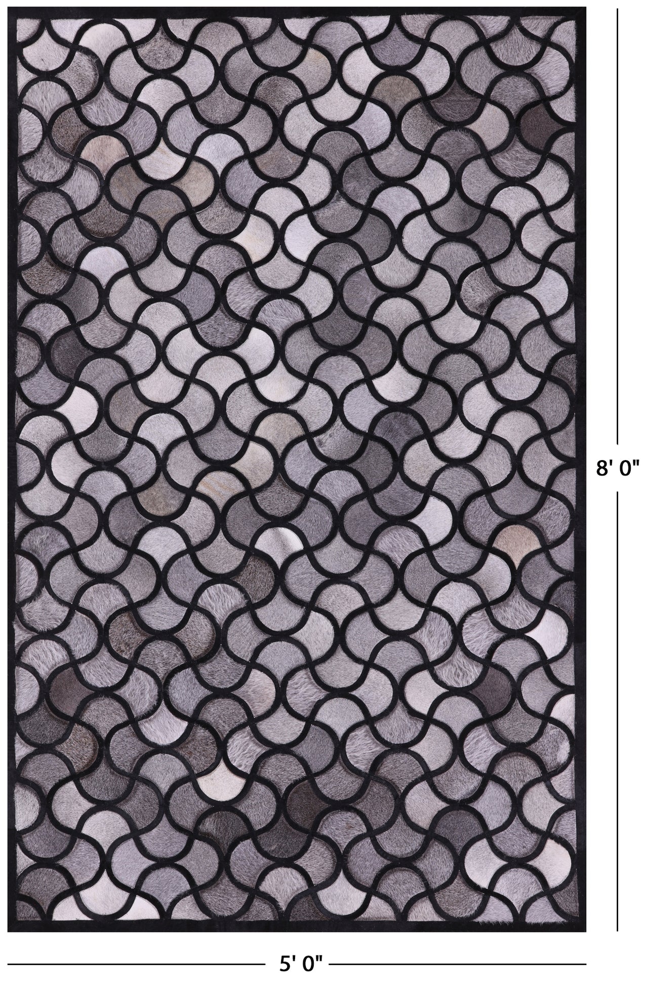 Black & Grey Patchwork Natural Cowhide Rug - 5' 0" x 8' 0"