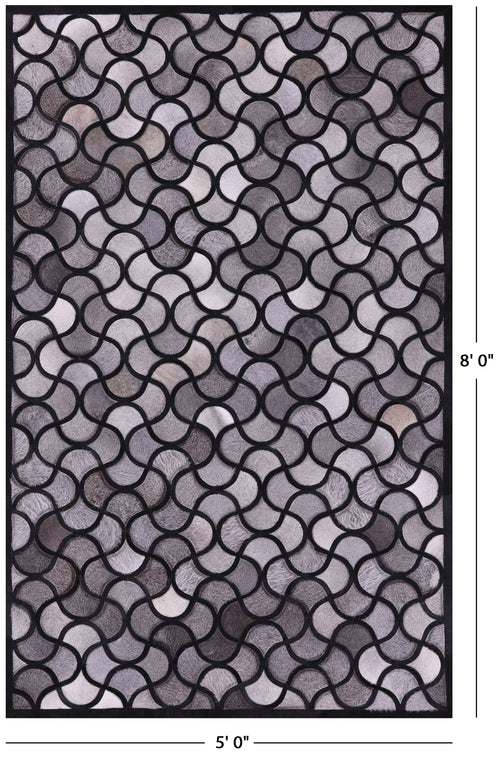 Black & Grey Patchwork Natural Cowhide Rug - 5' 0