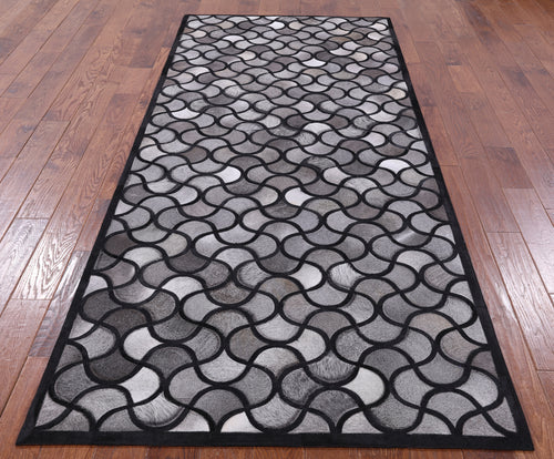 Black & Grey Patchwork Natural Cowhide Runner Rug - 4' 0