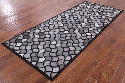 Black & Grey Patchwork Natural Cowhide Runner Rug - 4' 0