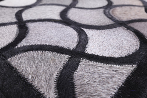 Black & Grey Patchwork Natural Cowhide Runner Rug - 4' 0