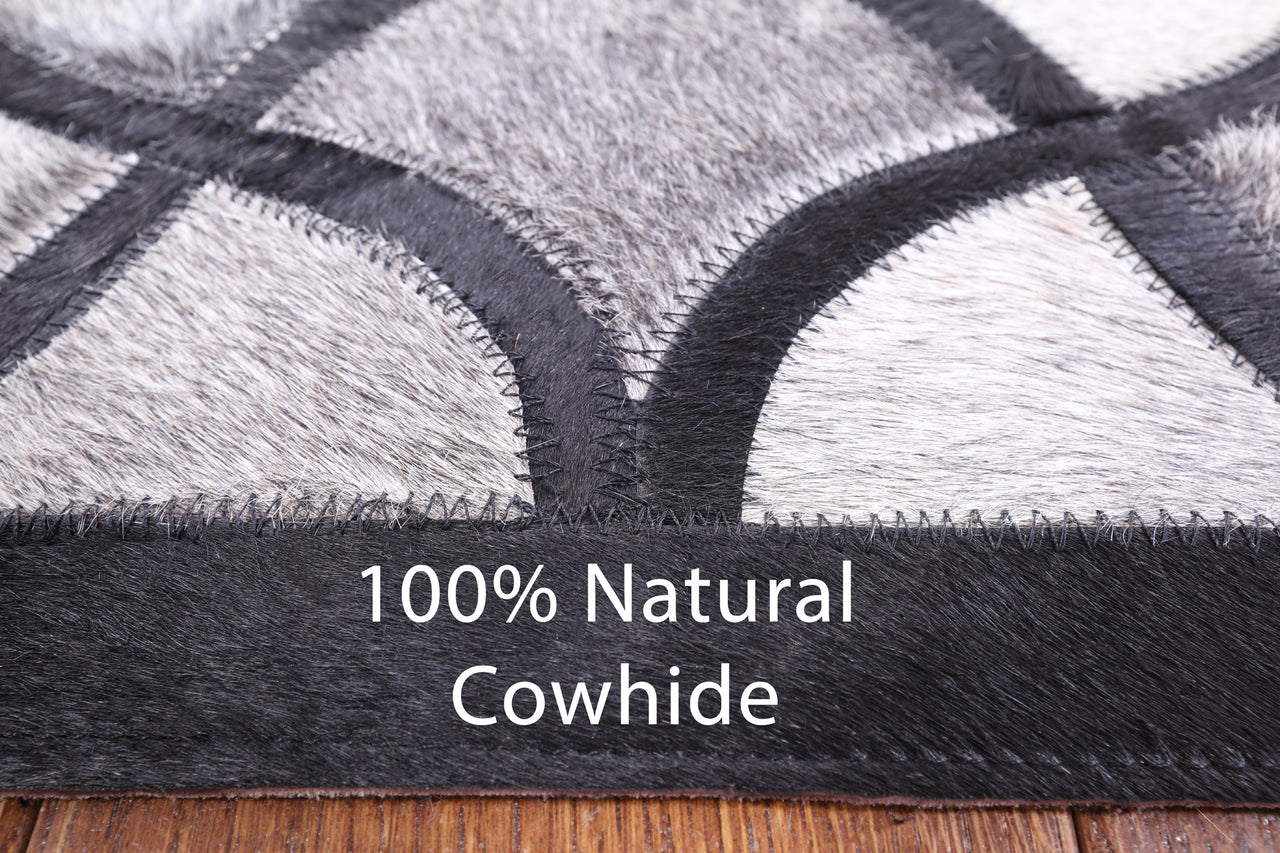 Black & Grey Patchwork Cowhide Runner Rug - 4' 0" x 10' 0"