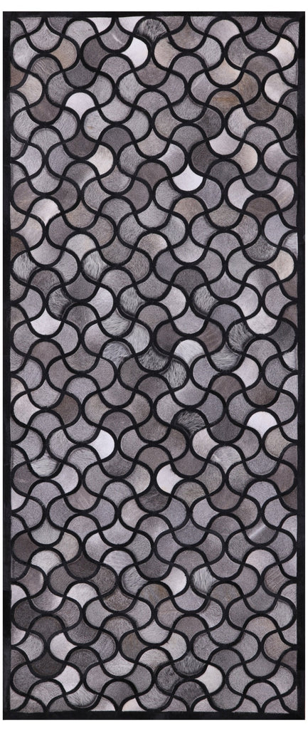 Black & Grey Patchwork Natural Cowhide Runner Rug - 4' 0" x 10' 0"