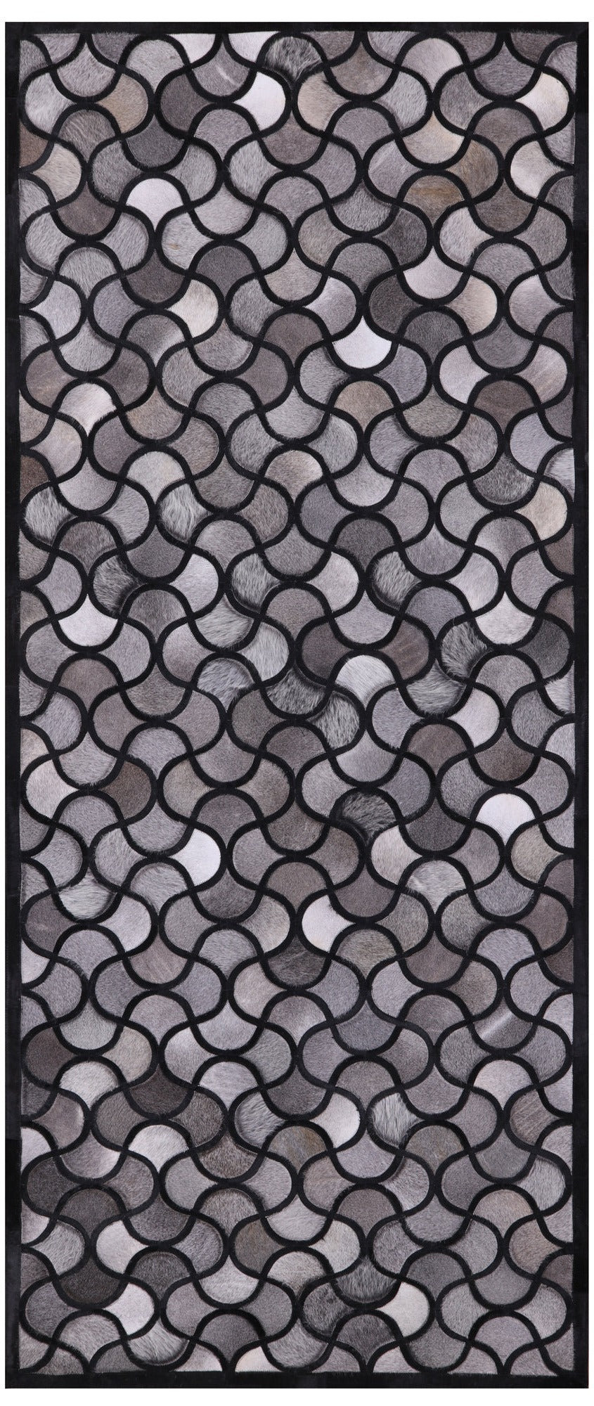 Black & Grey Patchwork Cowhide Runner Rug - 4' 0" x 10' 0"