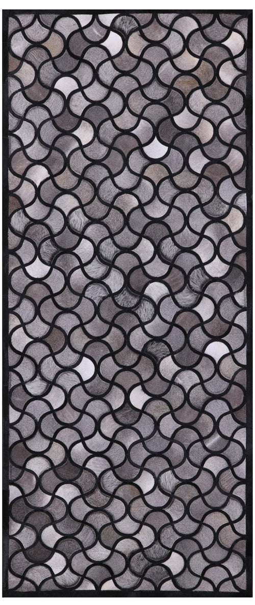 Black & Grey Patchwork Natural Cowhide Runner Rug - 4' 0