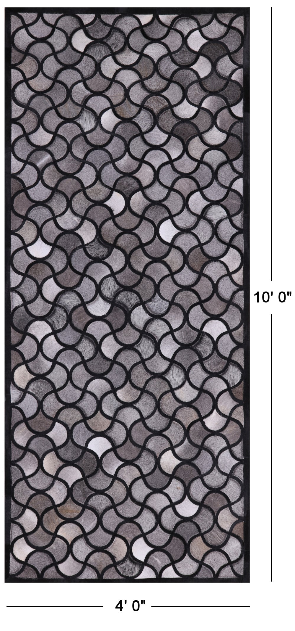 Black & Grey Patchwork Natural Cowhide Runner Rug - 4' 0" x 10' 0"