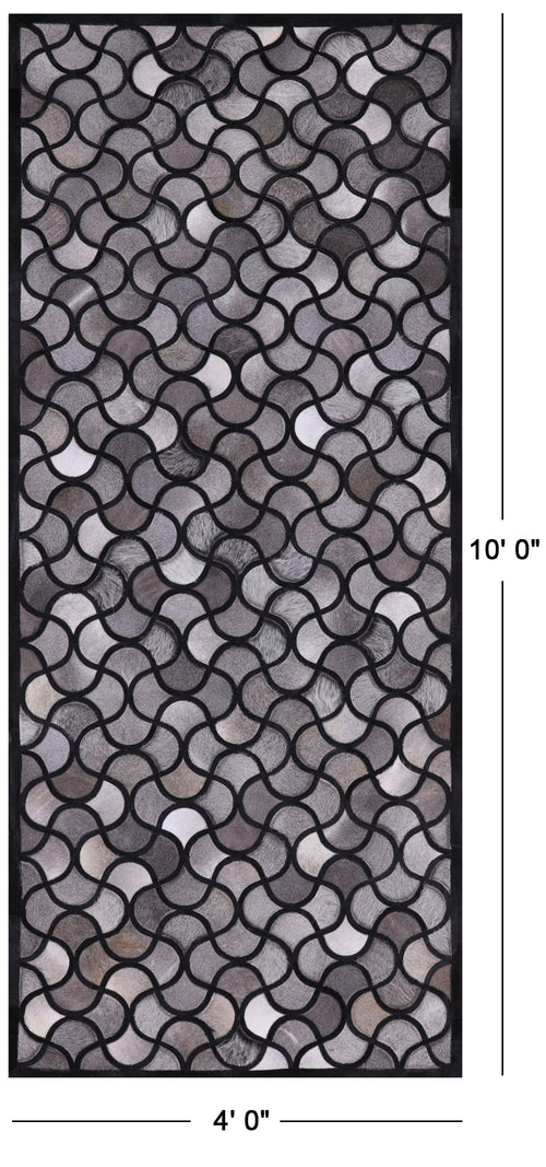Black & Grey Patchwork Natural Cowhide Runner Rug - 4' 0