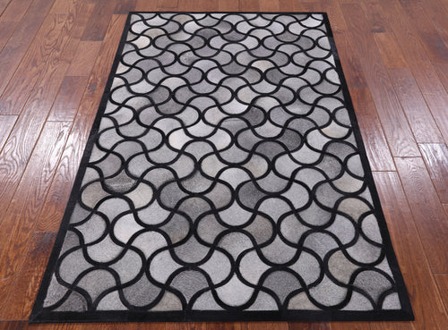 Black & Grey Patchwork Natural Cowhide Rug - 4' 0