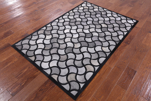Black & Grey Patchwork Natural Cowhide Rug - 4' 0