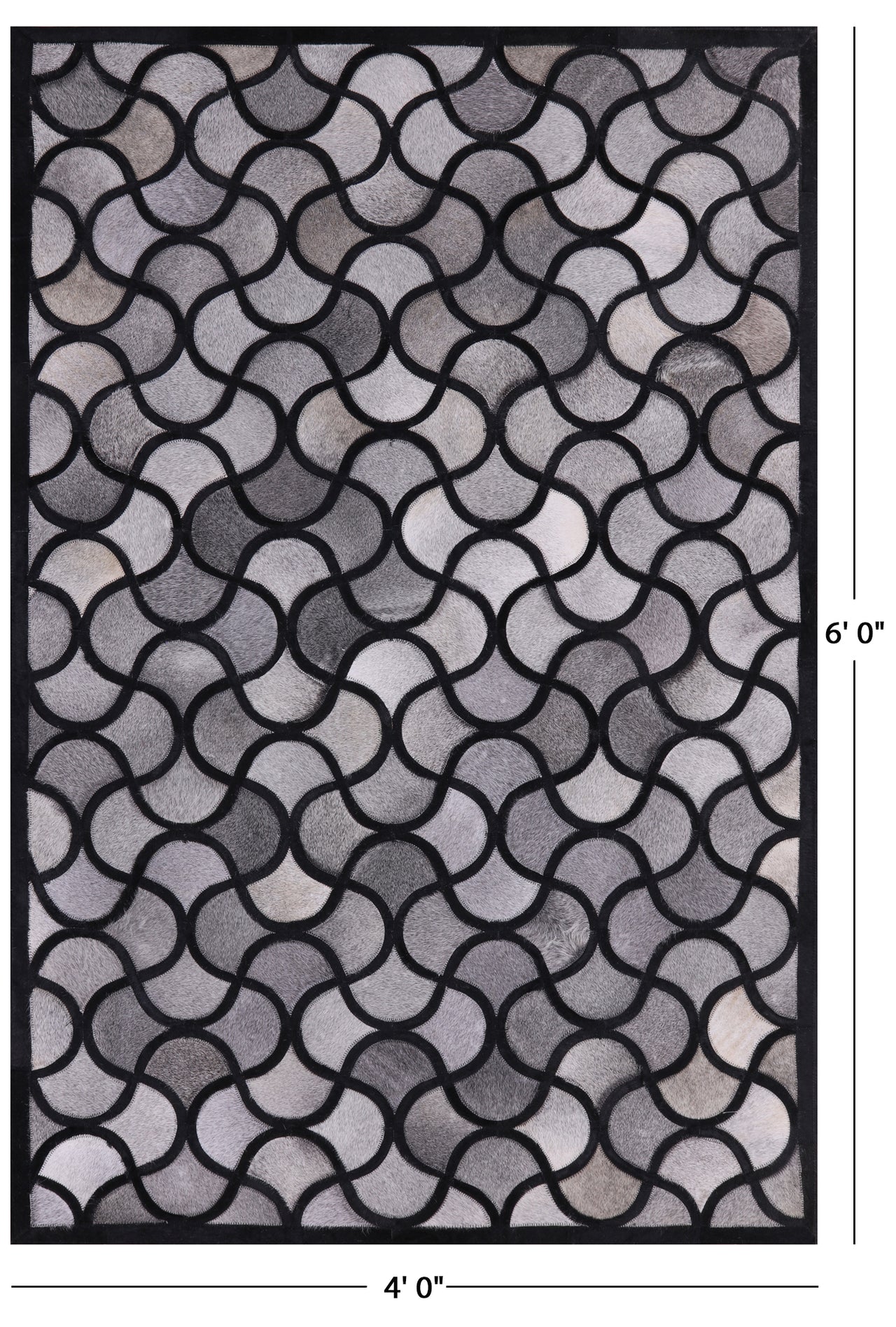 Black & Grey Patchwork Natural Cowhide Rug - 4' 0" x 6' 0"