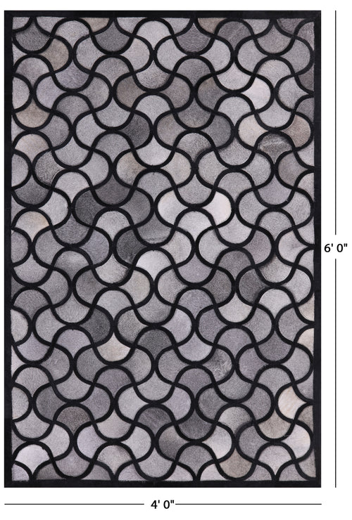 Black & Grey Patchwork Natural Cowhide Rug - 4' 0