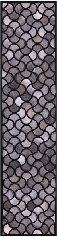 Thumbnail for Black & Grey Patchwork Cowhide Runner Rug - 2' 6