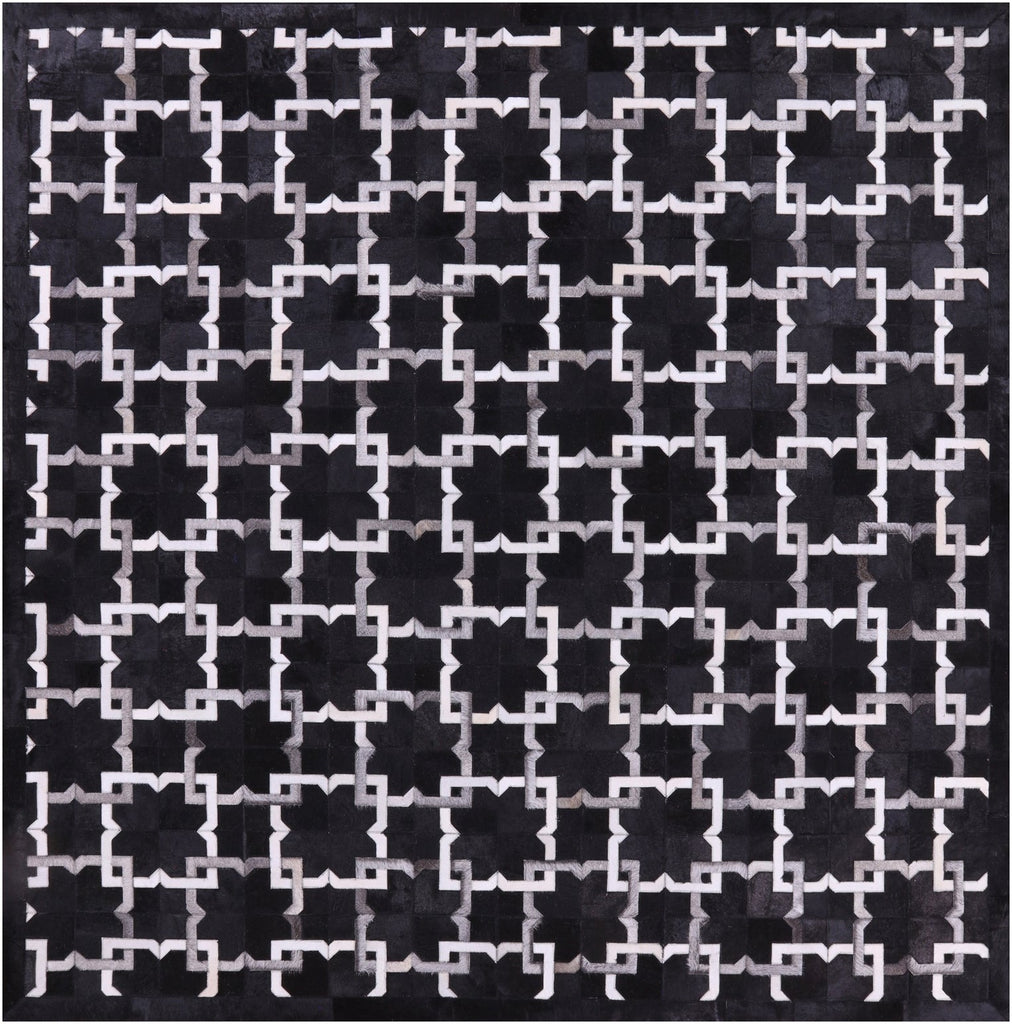 Black Square Patchwork Natural Cowhide Rug - 8' 0" x 8' 0"
