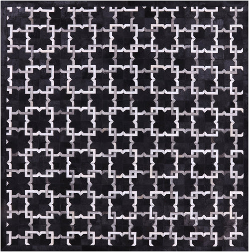 Black Square Patchwork Natural Cowhide Rug - 8' 0