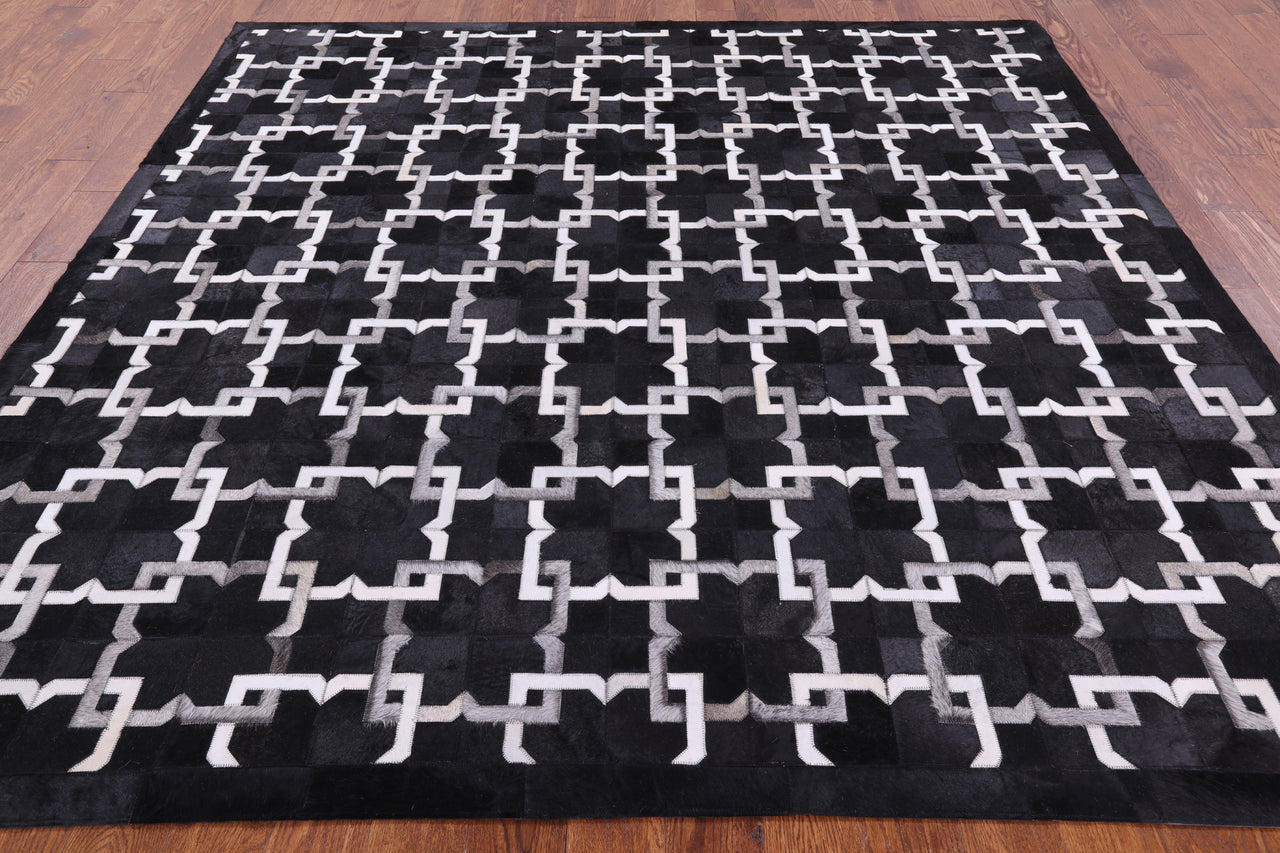 Black Square Patchwork Cowhide Rug - 8' 0" x 8' 0"