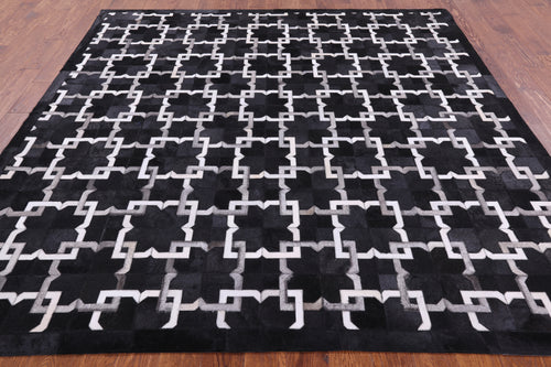 Black Square Patchwork Natural Cowhide Rug - 8' 0