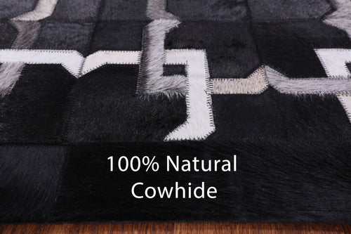 Black Square Patchwork Natural Cowhide Rug - 8' 0