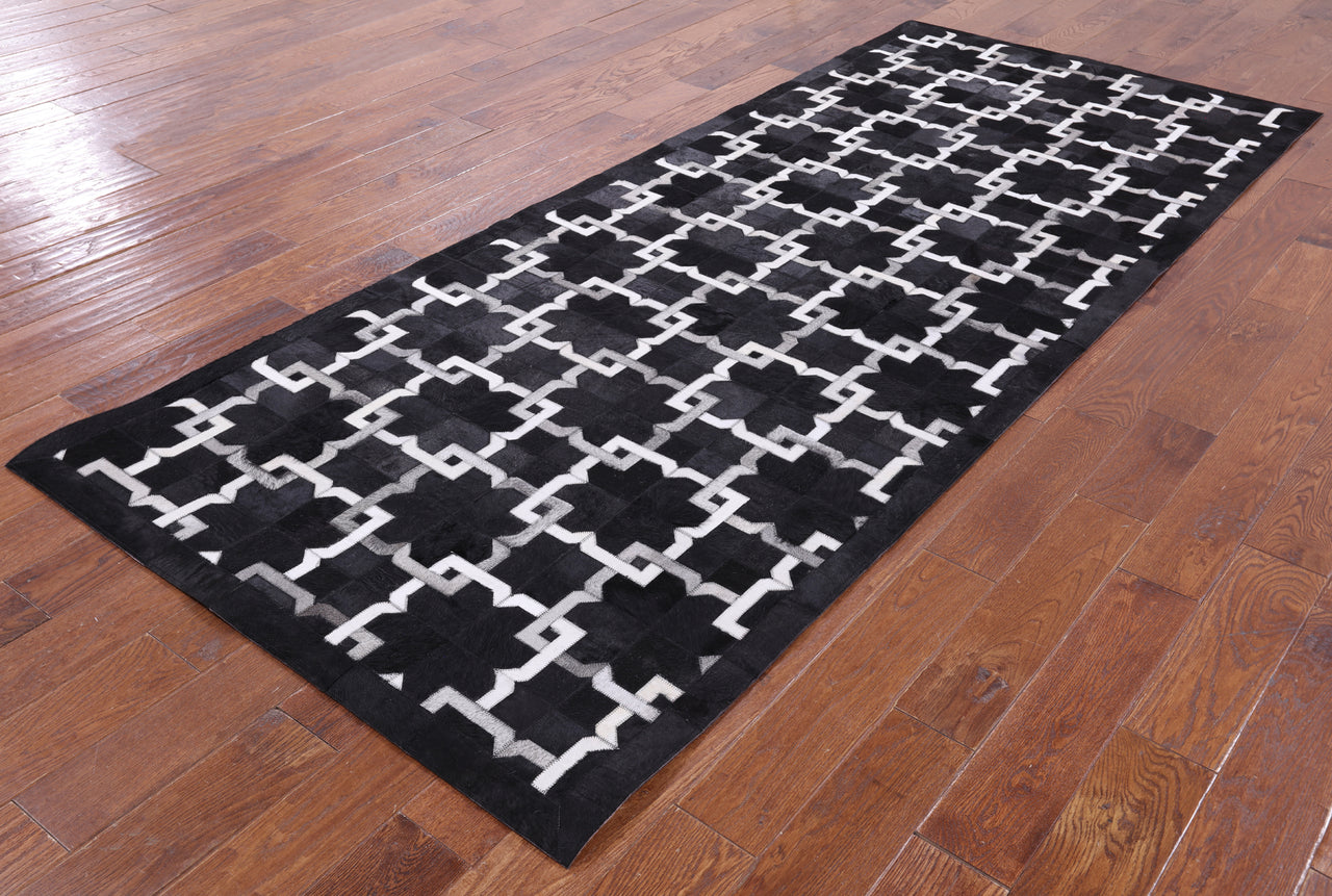 Black Patchwork Cowhide Runner Rug - 4' 0" x 10' 0"