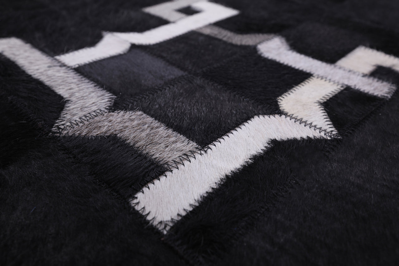 Black Patchwork Cowhide Runner Rug - 4' 0" x 10' 0"