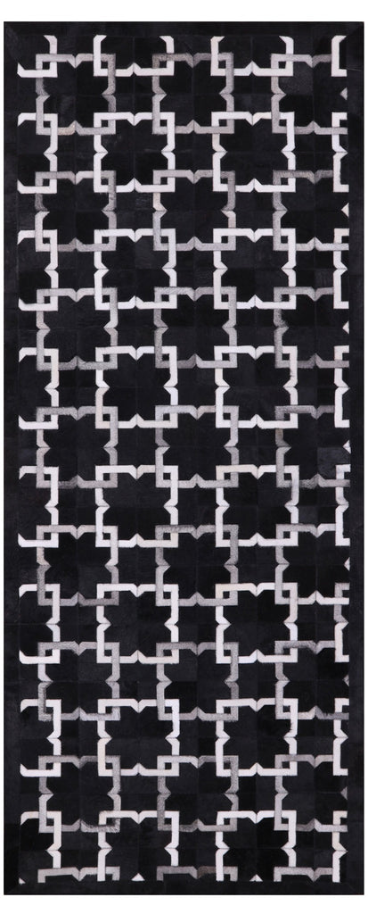 Black Patchwork Natural Cowhide Runner Rug - 4' 0" x 10' 0"