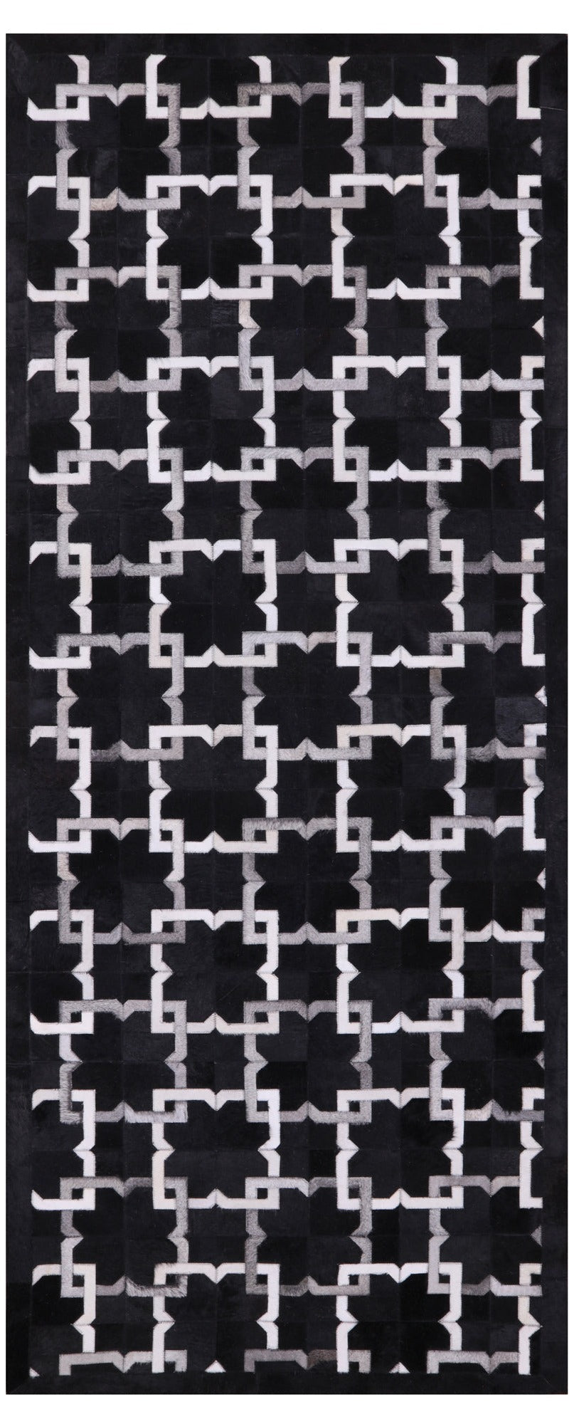 Black Patchwork Cowhide Runner Rug - 4' 0" x 10' 0"