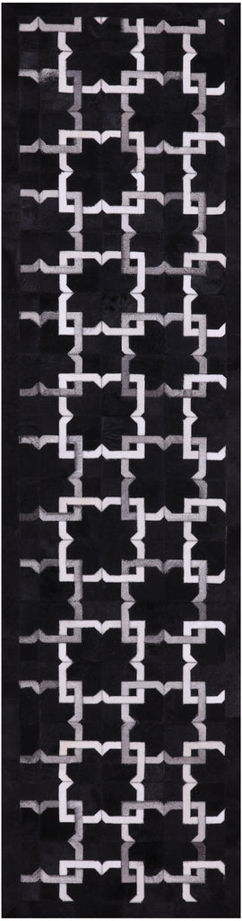 Black Patchwork Cowhide Runner Rug - 2' 6" x 10' 0"