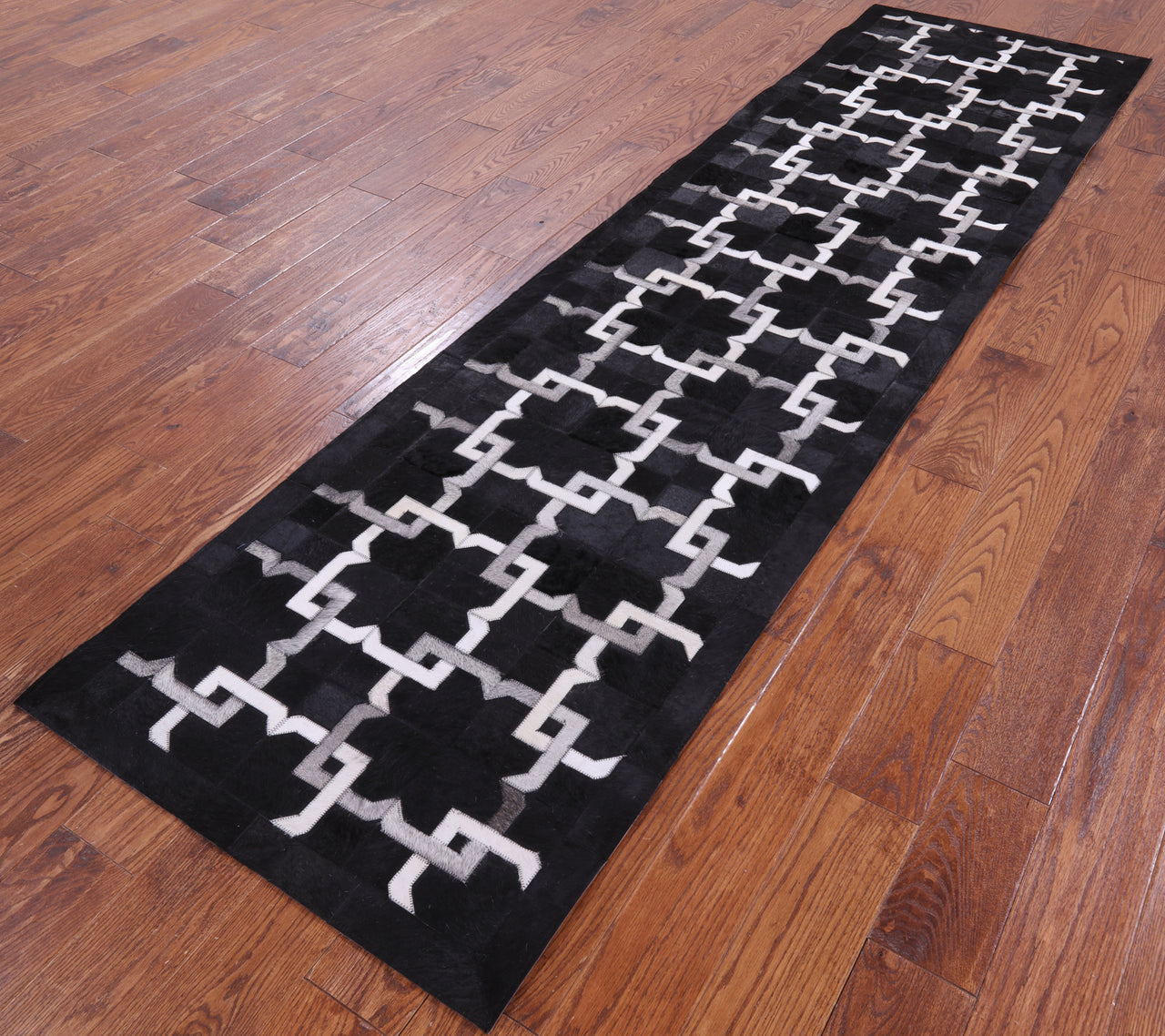 Black Patchwork Cowhide Runner Rug - 2' 6" x 10' 0"