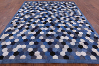 Thumbnail for Blue & White Patchwork Cowhide Rug - 8' 0