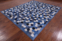 Thumbnail for Blue & White Patchwork Cowhide Rug - 8' 0