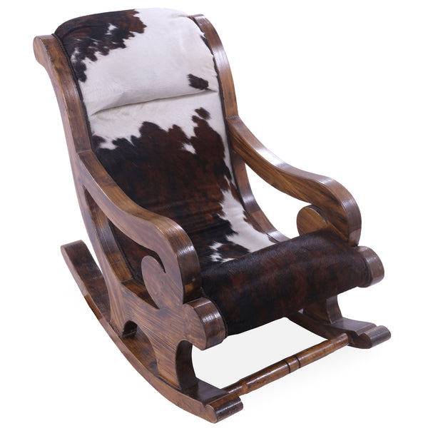 Hair-On Cowhide Wooden Handcrafted Rocking Chair