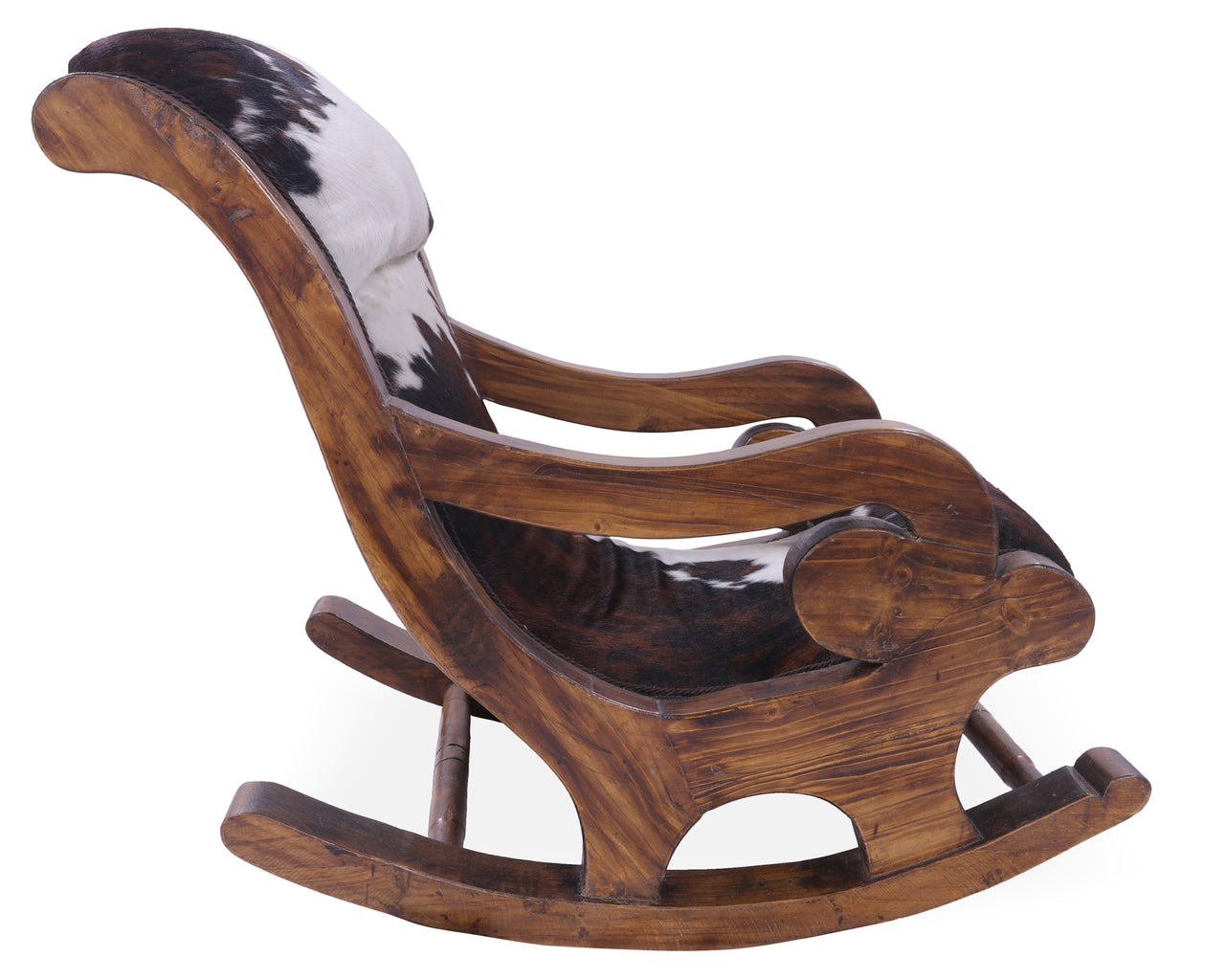 Hair-On Cowhide Wooden Handcrafted Rocking Chair