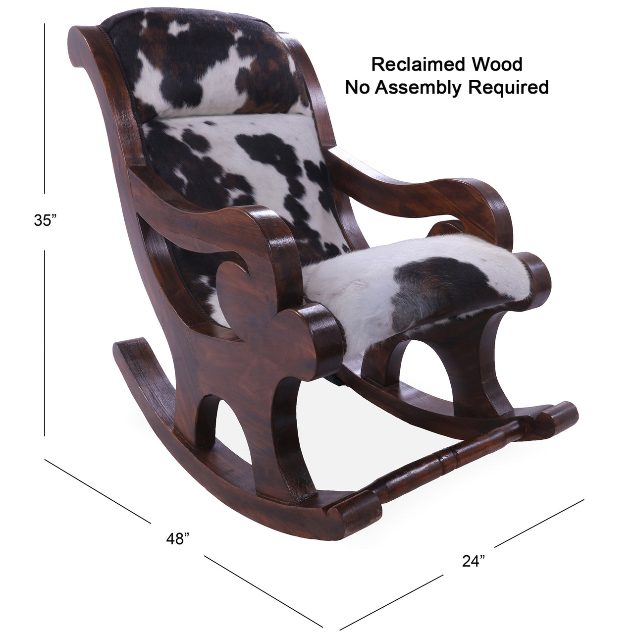 Hair-On Cowhide Wooden Handcrafted Rocking Chair