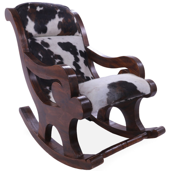 Hair-On Cowhide Wooden Handcrafted Rocking Chair