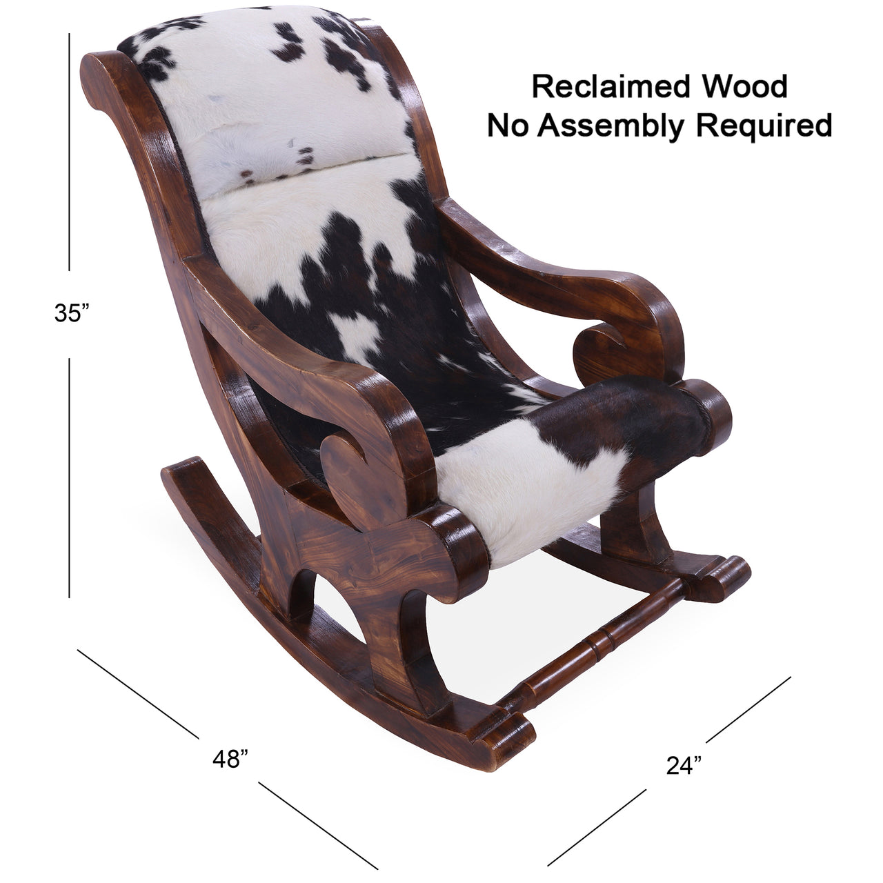 Hair-On Cowhide Wooden Handcrafted Rocking Chair