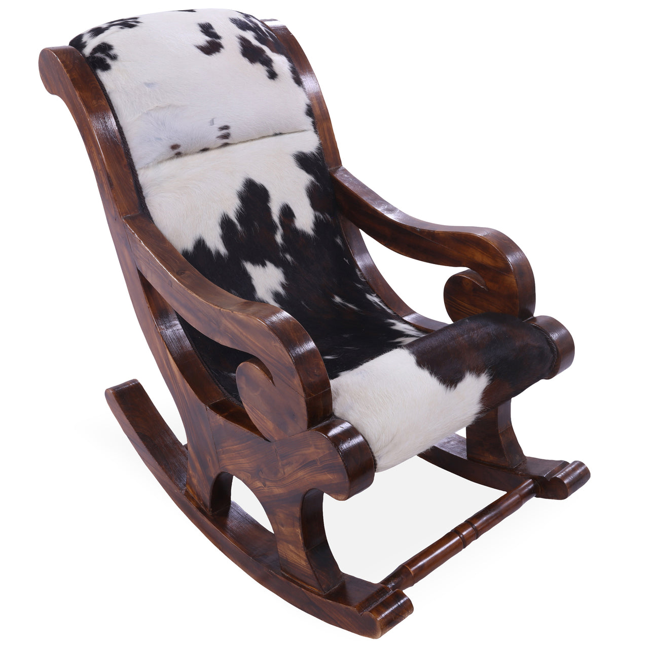 Hair-On Cowhide Wooden Handcrafted Rocking Chair