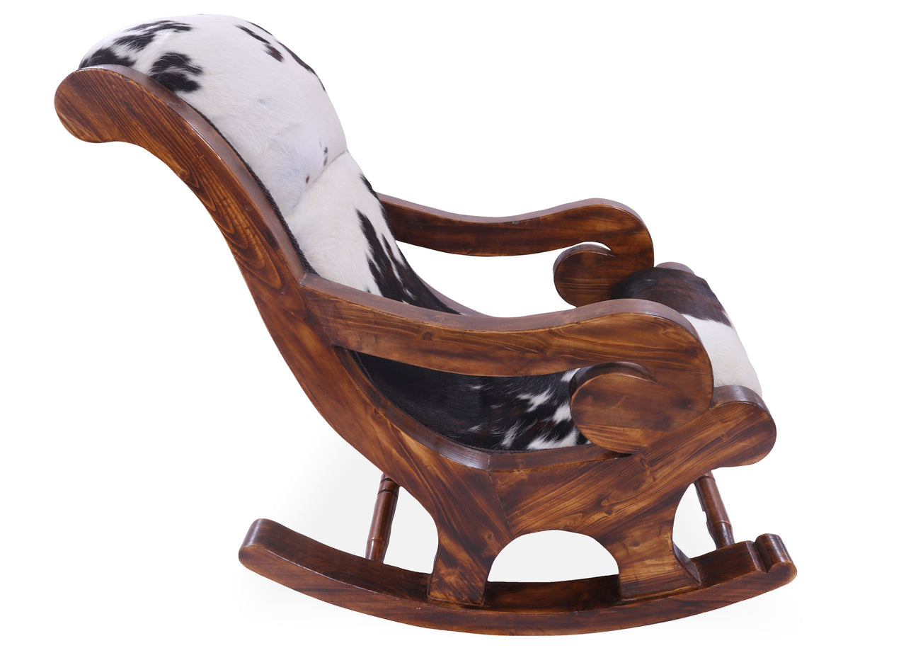 Hair-On Cowhide Wooden Handcrafted Rocking Chair