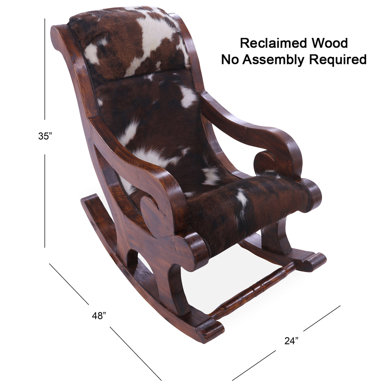 Hair-On Cowhide Wooden Handcrafted Rocking Chair