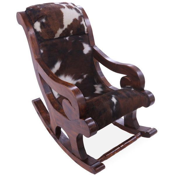 Hair-On Cowhide Wooden Handcrafted Rocking Chair