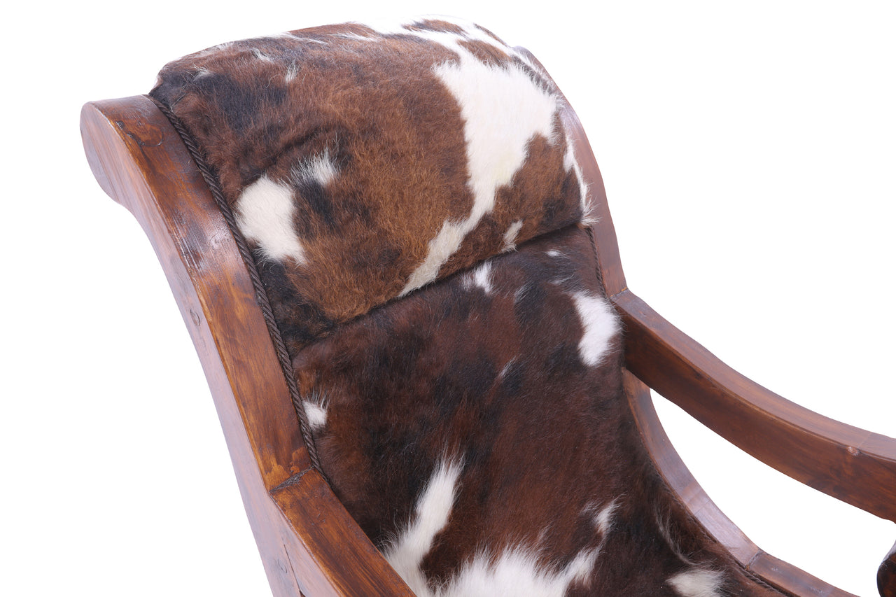 Hair-On Cowhide Wooden Handcrafted Rocking Chair