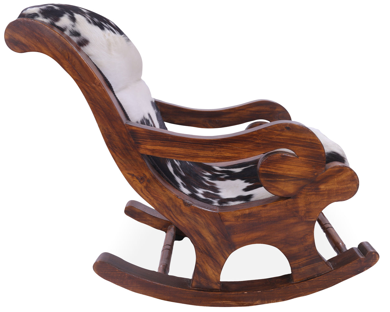 Hair-On Cowhide Wooden Handcrafted Rocking Chair