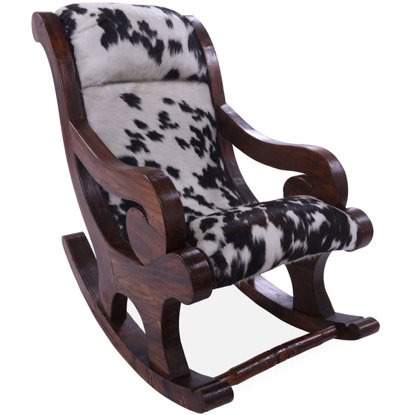 Hair-On Cowhide Wooden Handcrafted Rocking Chair